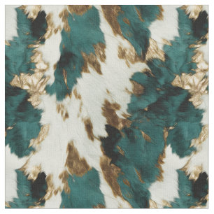 Western Emerald Gold White Cowhide Fabric