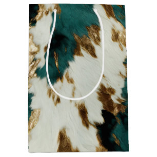 Western Emerald Gold White Cowhide Medium Gift Bag