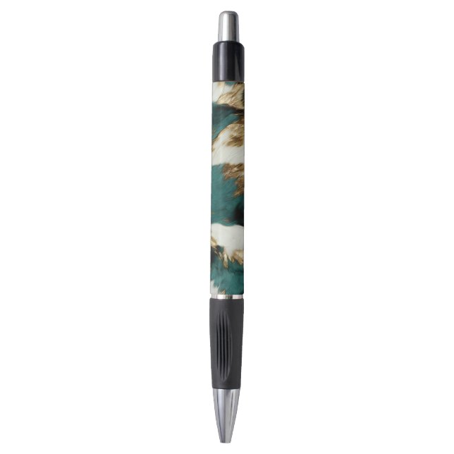 Western Emerald Gold White Cowhide  Pen (Front Vertical)