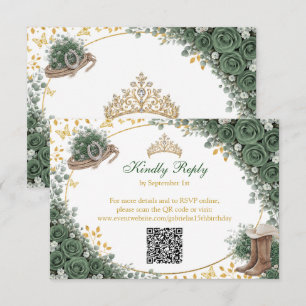 Western Emerald Green Golden Country Quinceañera RSVP Card
