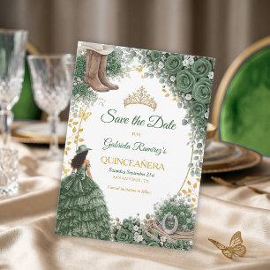 Western Emerald Green Golden Country Quinceañera Save The Date