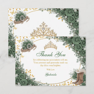 Western Emerald Green Golden Country Quinceañera Thank You Card
