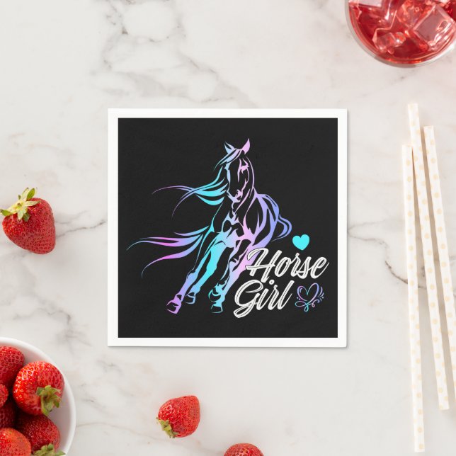 Western Equestrian Cowgirl Black Horse  Party Napkin (Insitu)