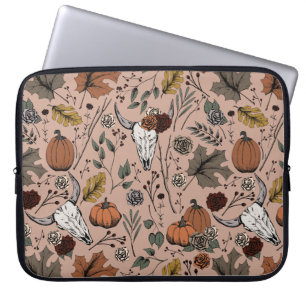 Western Fall Harvest and Cow Skulls Pink Laptop Sleeve