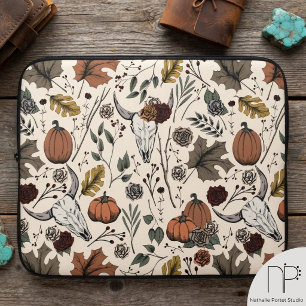 Western Fall Harvest Cow Skull Autumn Laptop Sleeve