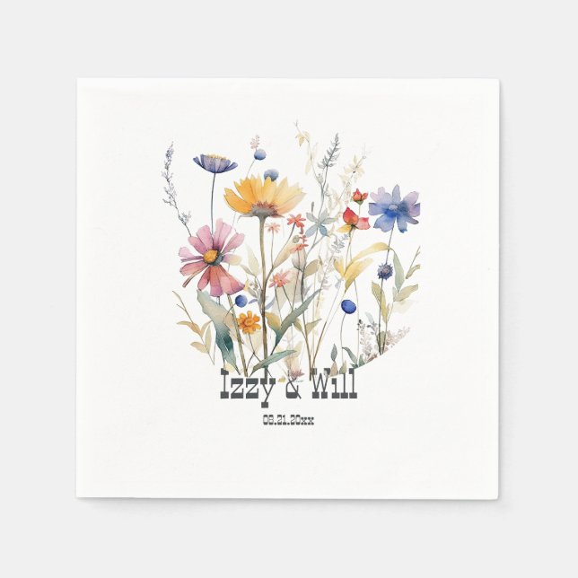 Western Fall Wildflowers Terra Cotta Blue Custom Napkin (Front)