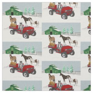 Western Farm Horse Ranch Red ATV Dog and Barn Fabric