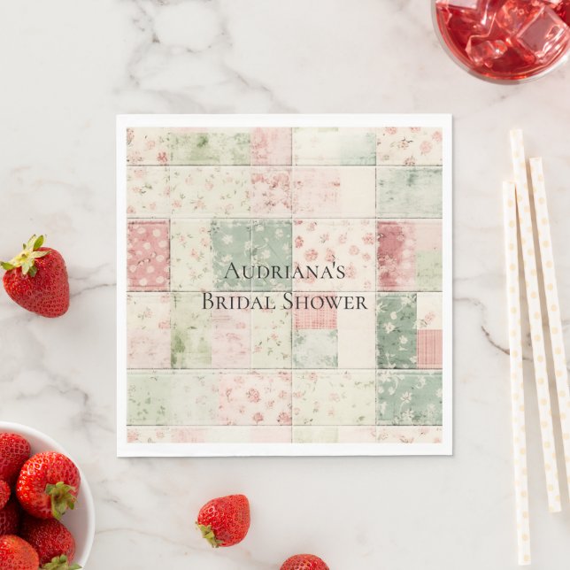 Western Farm Mint Pink Floral Quilt Patterns Napkin (Insitu)