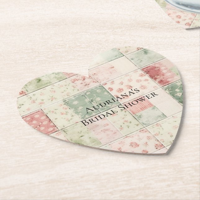 Western Farm Mint Pink Floral Quilt Patterns Paper Coaster (Angled)