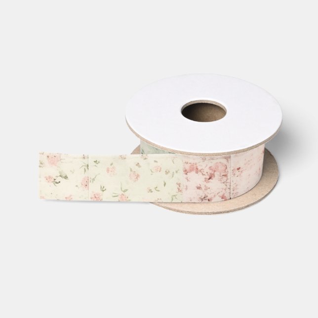 Western Farm Mint Pink Floral Quilt Patterns Satin Ribbon (Spool)