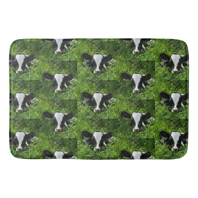  Western Farm Ranch Holstein Calf In Grass   Bath Mat (Front)