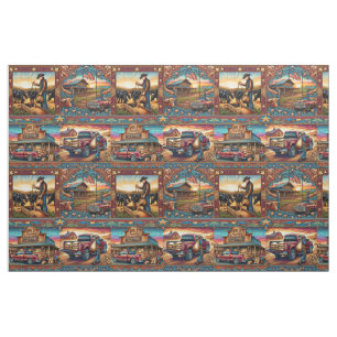 Western Farm Ranch Scenes Faux Leather Print 2 Fabric