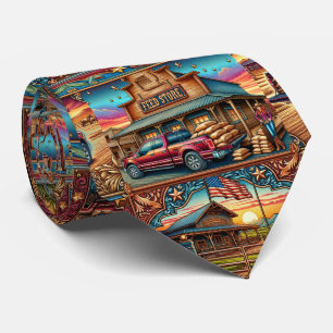 Western Farm Ranch Scenes Large Print Tie