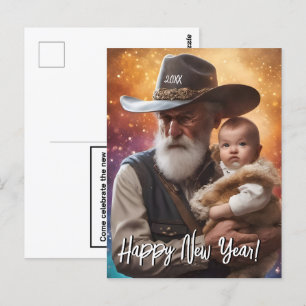 Western Father Time and Baby New Year Postcard