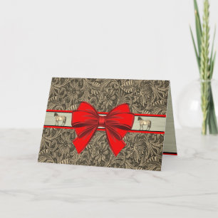 Western Faux Tooled Leather Print Christmas Card