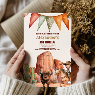 Western First Birthday Rodeo Baby Boy Invitation