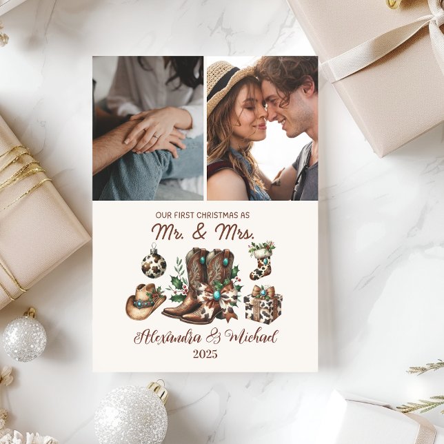 Western First Christmas As Mrs and Mr 2 Photo  Holiday Card (Creator Uploaded)