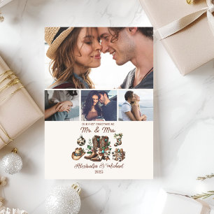 Western First Christmas As Mrs and Mr 4 Photo  Holiday Card