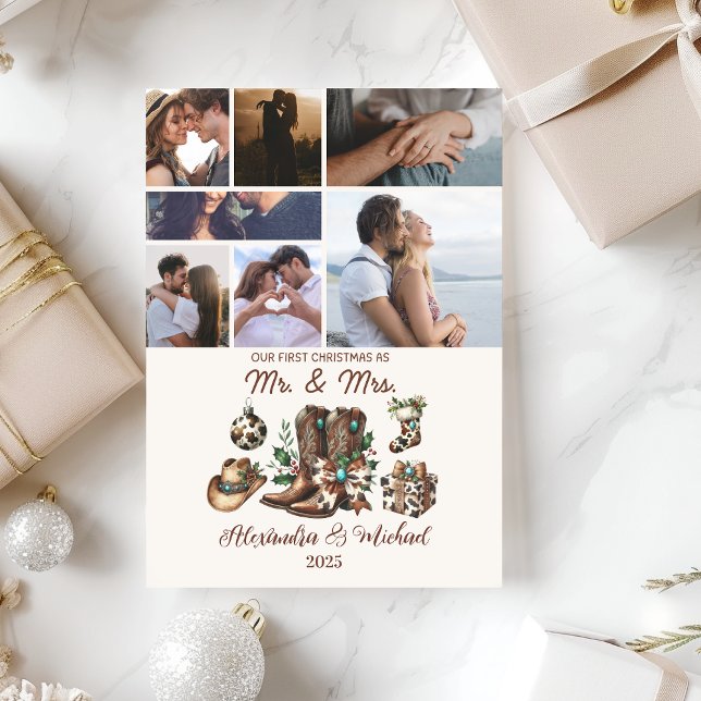 Western First Christmas As Mrs and Mr 7 Photo  Holiday Card (Creator Uploaded)