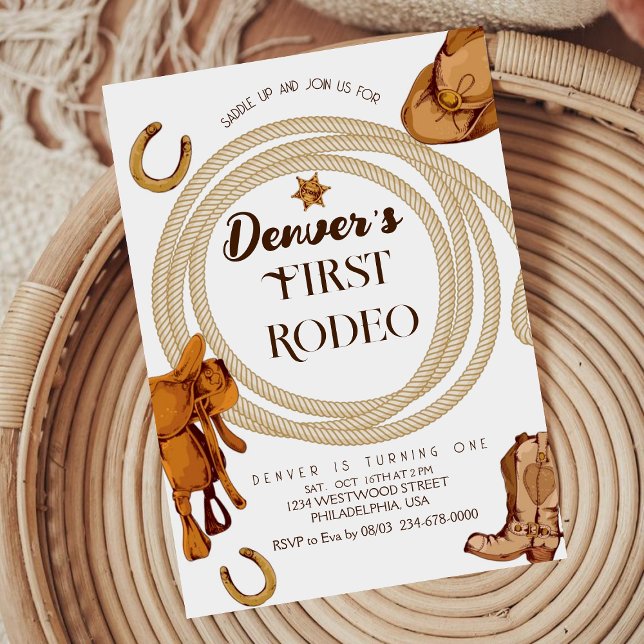 Western First Rodeo Anniversaire Invitation Neutre (Créateur téléchargé)