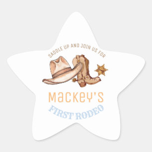 Western First Rodeo Birthday Party Boy  Star Sticker