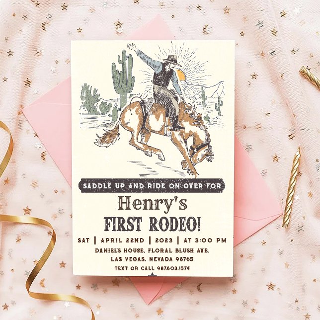 Western First Rodeo Cowboy 1st Birthday  Invitation (Creator Uploaded)