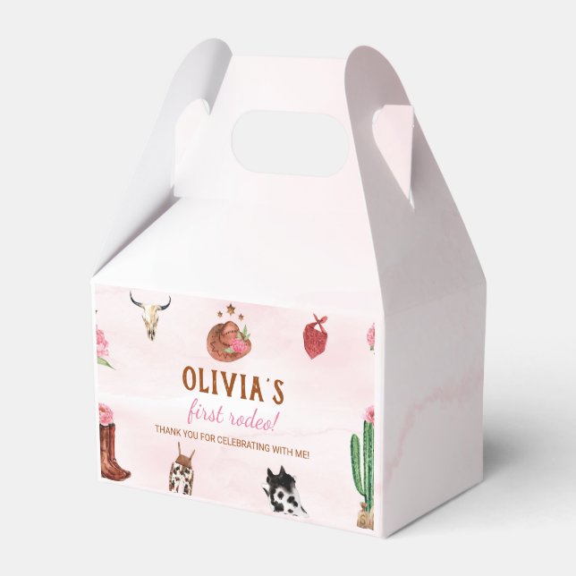 Western First Rodeo Cowgirl Birthday Favour Box (Front Side)