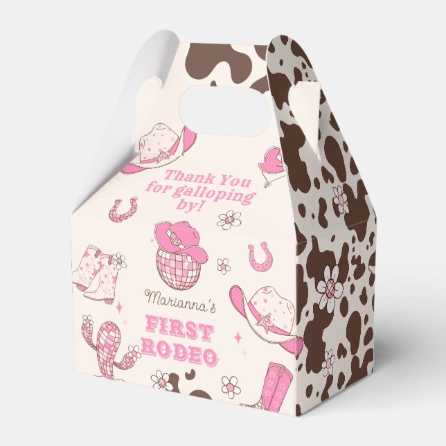 Western First Rodeo Cowgirl pink Birthday party Favor Box (Back Side)