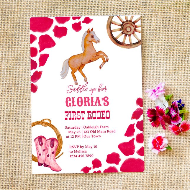 Western first rodeo saddle up cowgirl birthday invitation (Creator Uploaded)