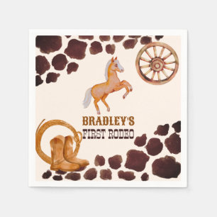 Western first rodeo saddle up horse birthday party napkin