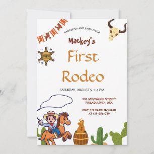 Western First Rodeo Wild West Cowboy Blue Birthday Invitation