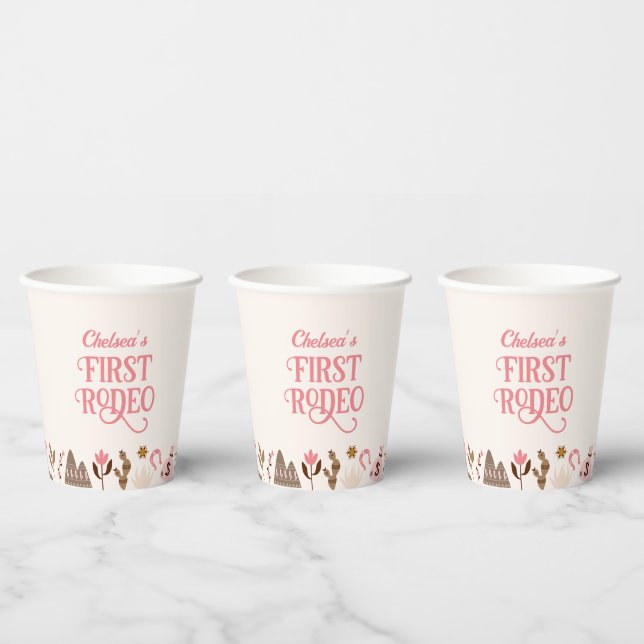 Western First Rodeo Wild West Cowboy Pink Birthday Paper Cups (Multi)