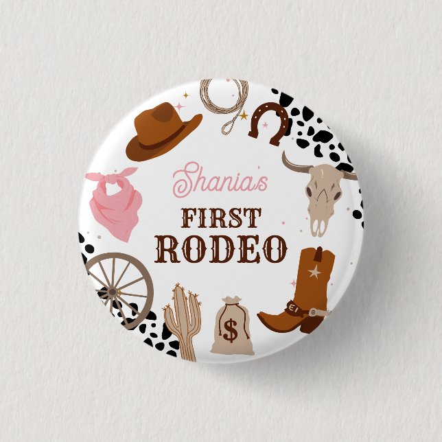 Western First Rodeo Wild West Girl First Birthday 1 Inch Round Button (Front)