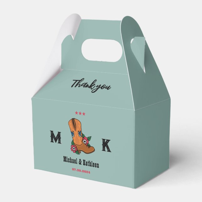 Western Floral Cowboy Boot Boho Country Wedding Favor Box (Front Side)