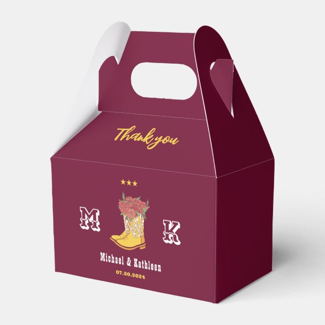 Western Floral Cowboy Boot Monogram Rustic Wedding Favor Box (Front Side)