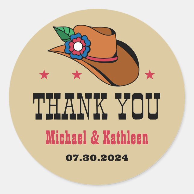 Western Floral Cowboy Hat Rustic Country Wedding Classic Round Sticker (Front)