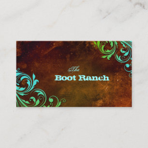 Western Floral Loyalty Card Brown Blue Grunge