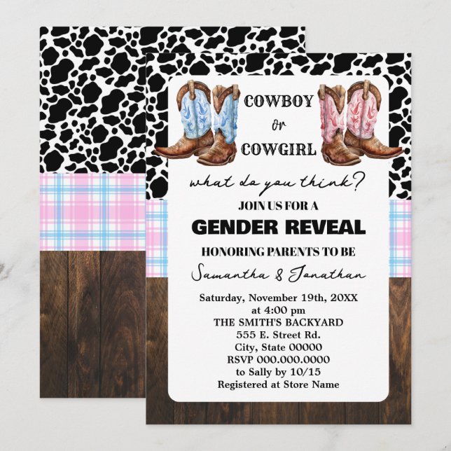 Western Gender Reveal Shower Country Boots  Invitation (Front/Back)