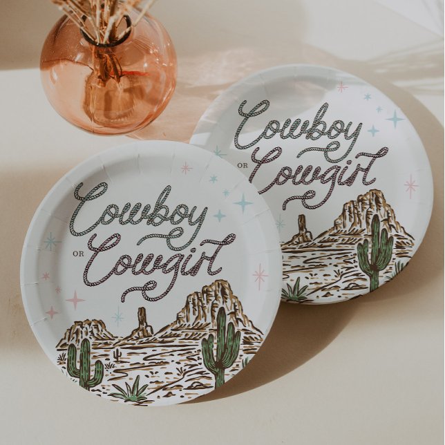 Western Gender Reveal Shower Cowboy or Cowgirl Paper Plate (Creator Uploaded)