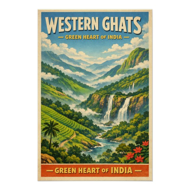 Western Ghats, India, in a classic retro Poster (Front)