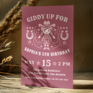 Western Giddy Up Pink Cowgirl Birthday  Invitation
