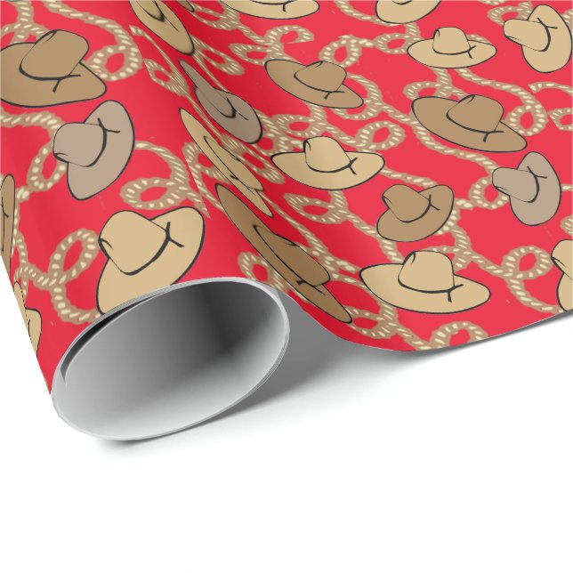 Western Gift Wrapping Cowboy Hats And Ropes Wrapping Paper (Roll Corner)