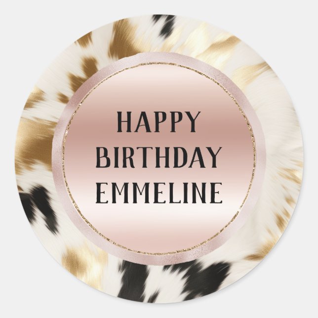 Western Gold Black White Cream Cowhide Classic Round Sticker (Front)