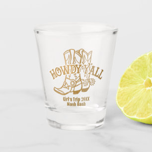 Western Gold Cowboy Boots Howdy Y'all Shot Glass