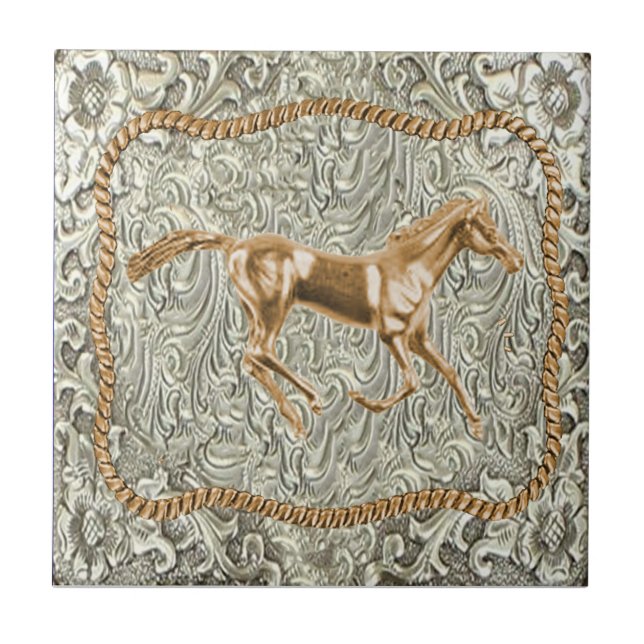 Western Gold Horse Belt Buckle Tile (Front)