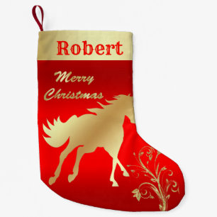 Western Gold Horse On Red Small Christmas Stocking