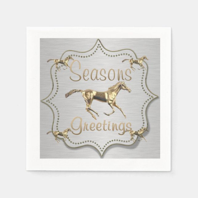 Western Gold Horse On Silver Holiday Napkin (Front)