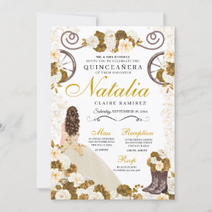 Western Gold & Ivory Princess Cowgirl Quinceanera Invitation