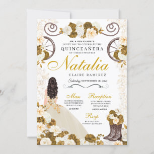 Western Gold & Ivory Princess Cowgirl Quinceanera Invitation
