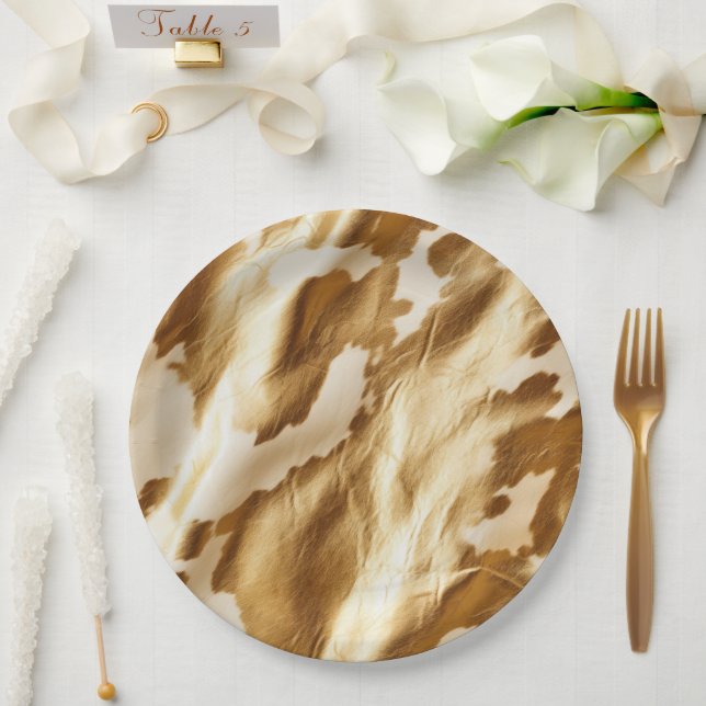 Western Gold White Cream Cowhide Paper Plate (Wedding)